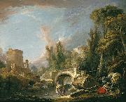 Francois Boucher River Landscape with Ruin and Bridge oil